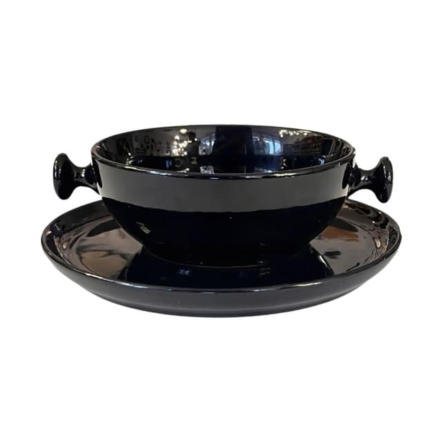 Filiżanka ze spodkiem Zen, ceramika czarna, proj. L. Colani, Friesland Ceracron, Niemcy, lata 70. - WYMIARY