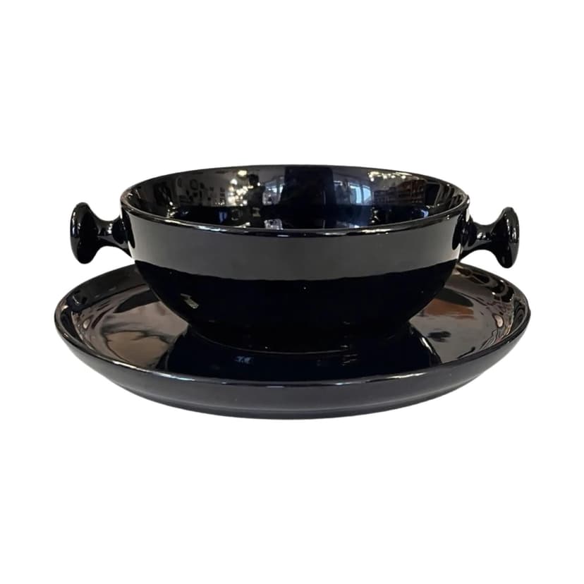 Filiżanka ze spodkiem Zen, ceramika czarna, proj. L. Colani, Friesland Ceracron, Niemcy, lata 70.