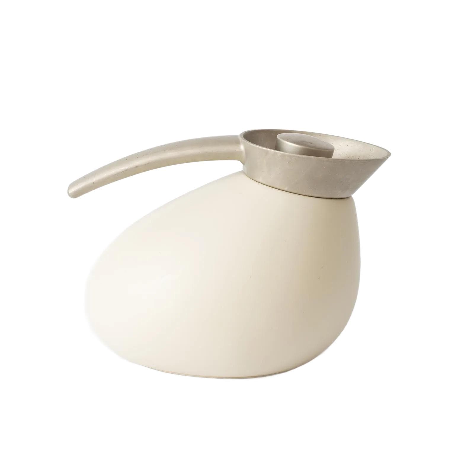 Thermal jug Quack, beige plastic, grey metal, by M. Berntsen, Georg Jensen, Denmark, 1990s.