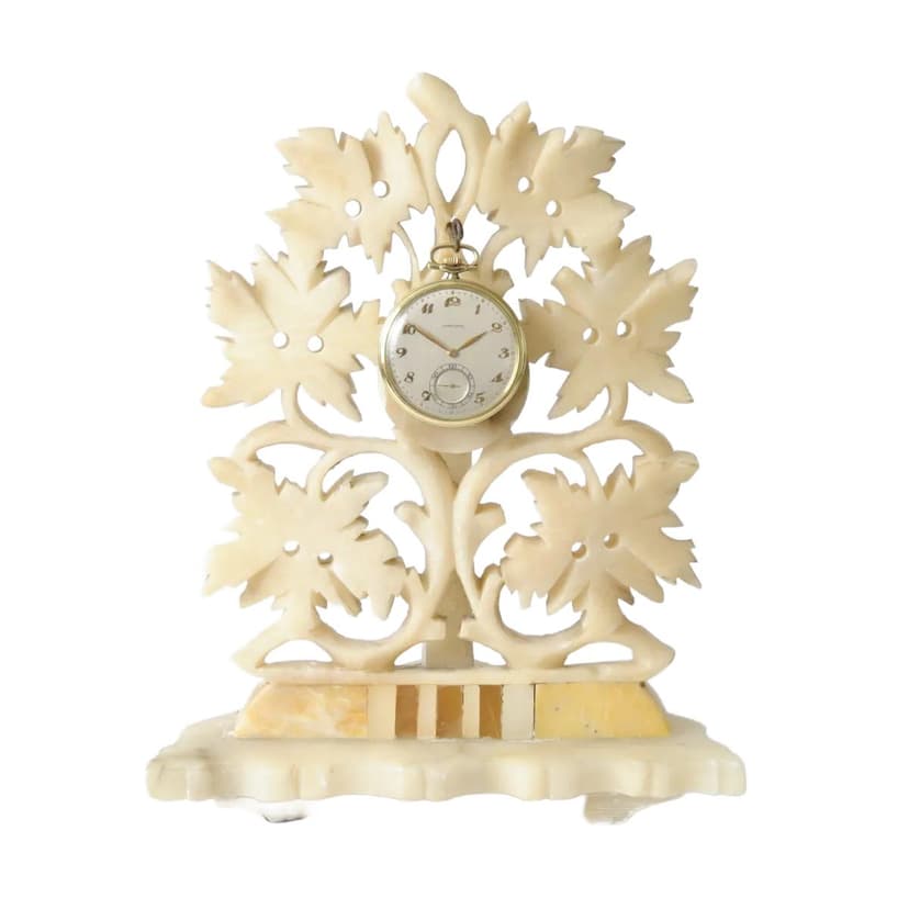 Stojak na zegarek kieszonkowy, alabaster kość słoniowa, Włochy, XIX w.