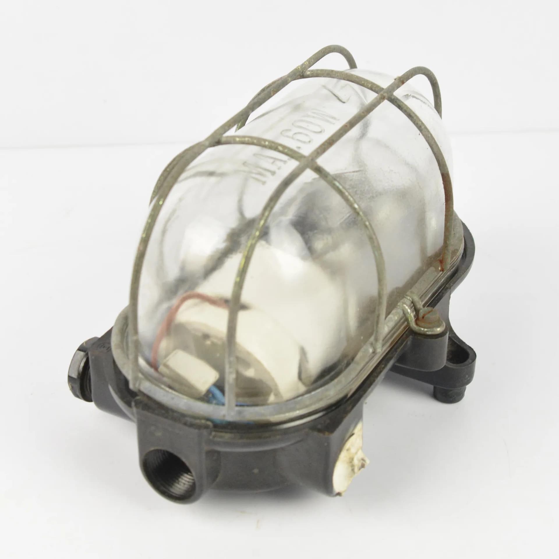 Kinkiet industrialny, szkło transparent, bakelit czarny, metal szary, Fabryki Materiałów Światłoczułych FOTON, Polska, lata 60. - 160838