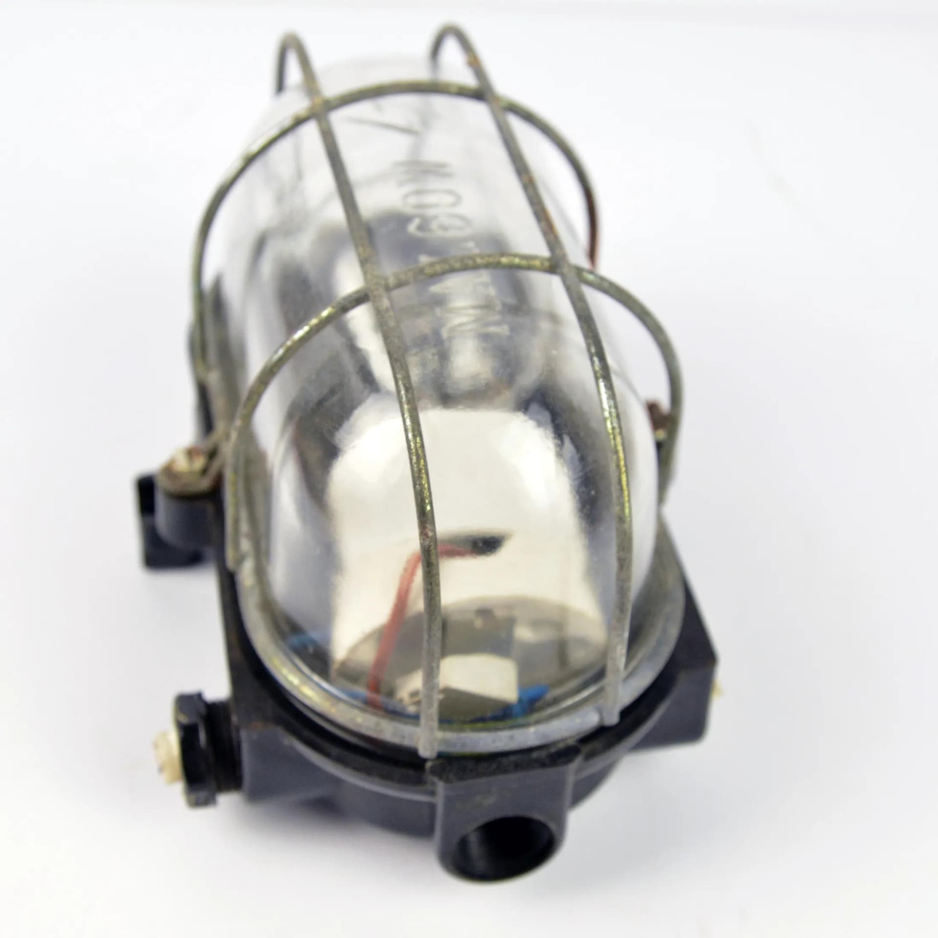 Kinkiet industrialny, szkło transparent, bakelit czarny, metal szary, Fabryki Materiałów Światłoczułych FOTON, Polska, lata 60. - 160841