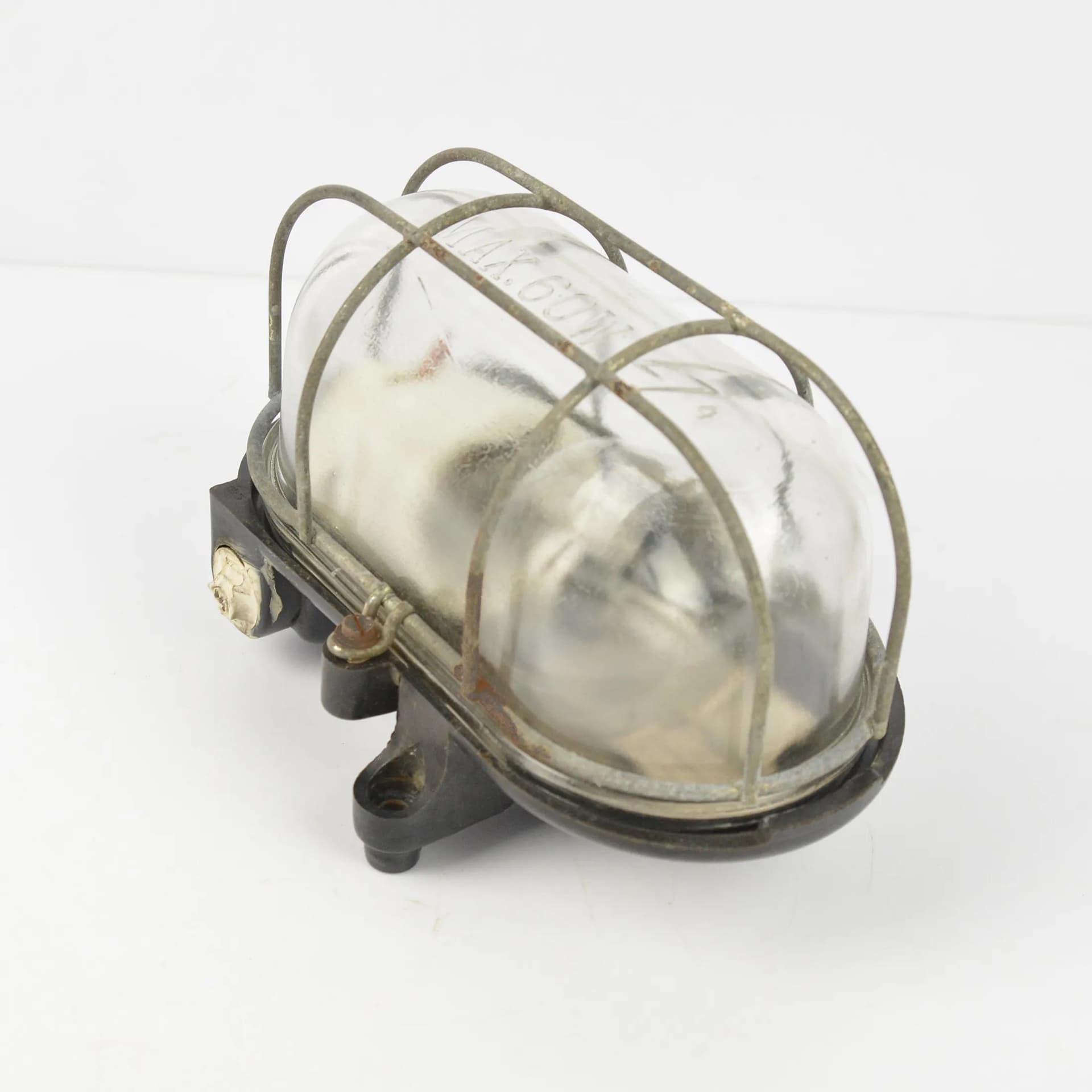 Kinkiet industrialny, szkło transparent, bakelit czarny, metal szary, Fabryki Materiałów Światłoczułych FOTON, Polska, lata 60. - 160839