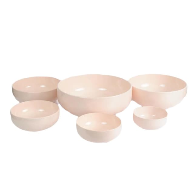 Komplet sześciu misek, różowy, fajans, Saint Amand, Francja, lata 50. - WYMIARY