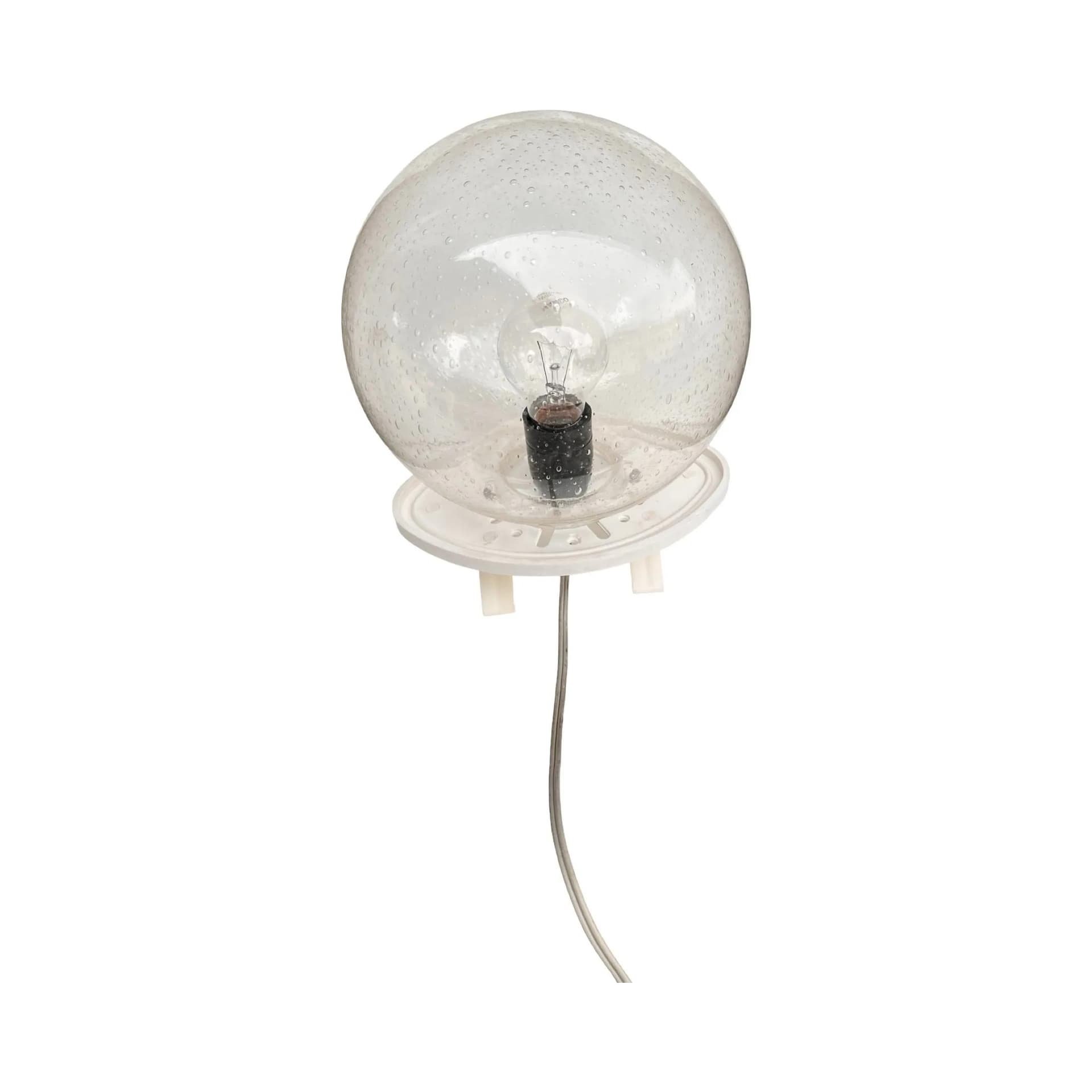Table Lamp Space Age, transparent glass bubble glass shade, white plastic, Germany, 1970s. - 160825