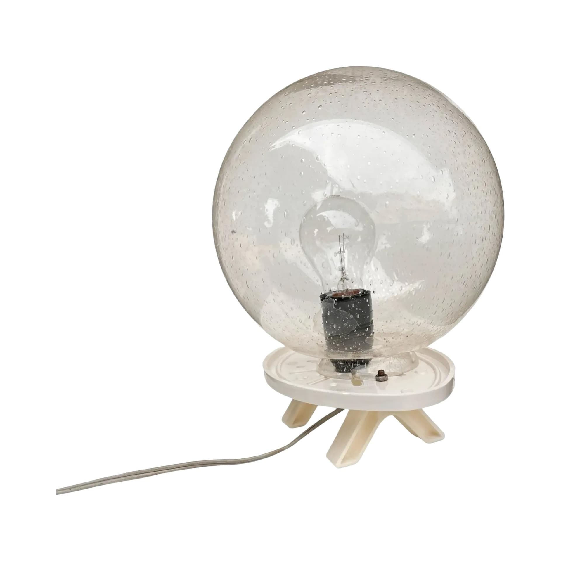 Table Lamp Space Age, transparent glass bubble glass shade, white plastic, Germany, 1970s.