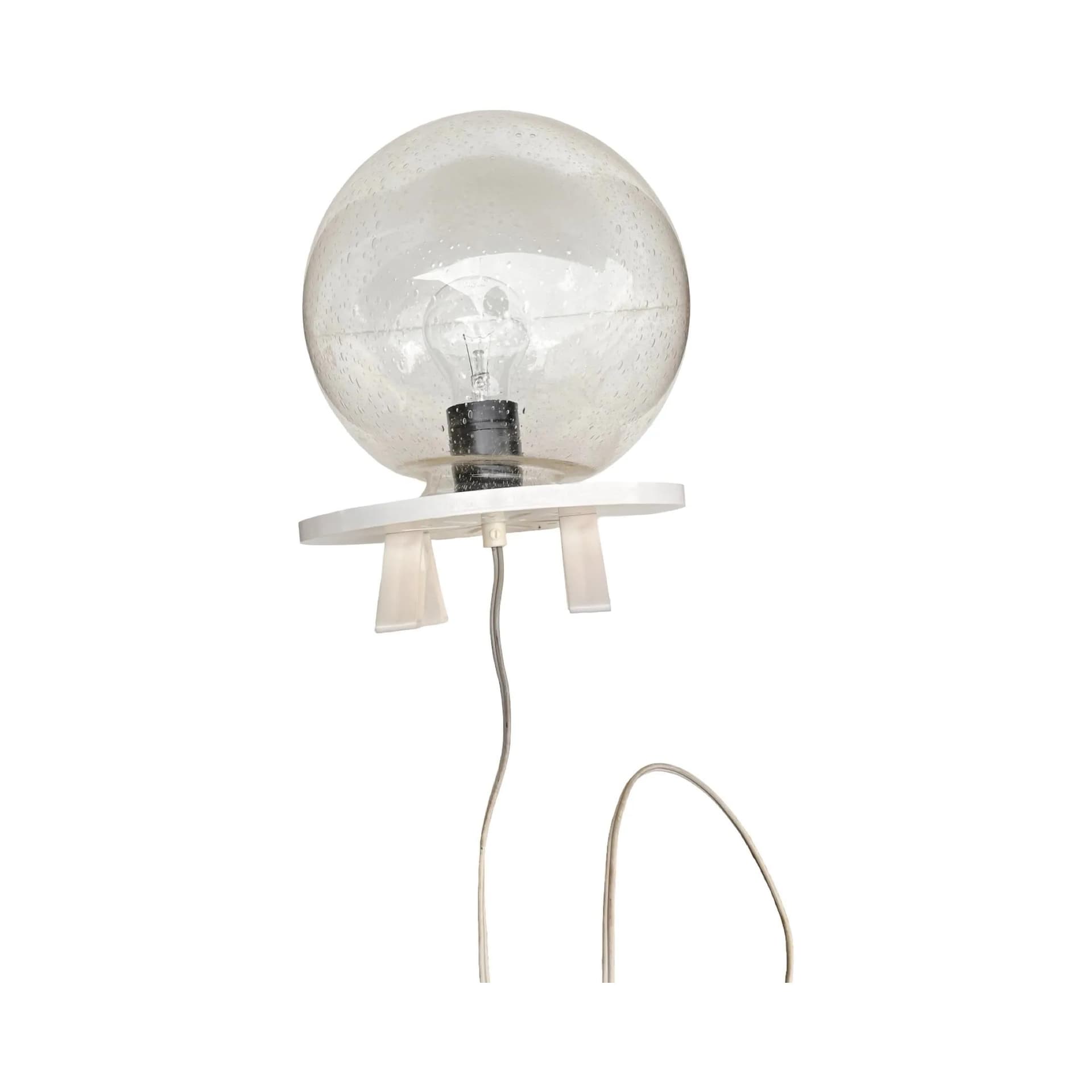 Table Lamp Space Age, transparent glass bubble glass shade, white plastic, Germany, 1970s. - 160820