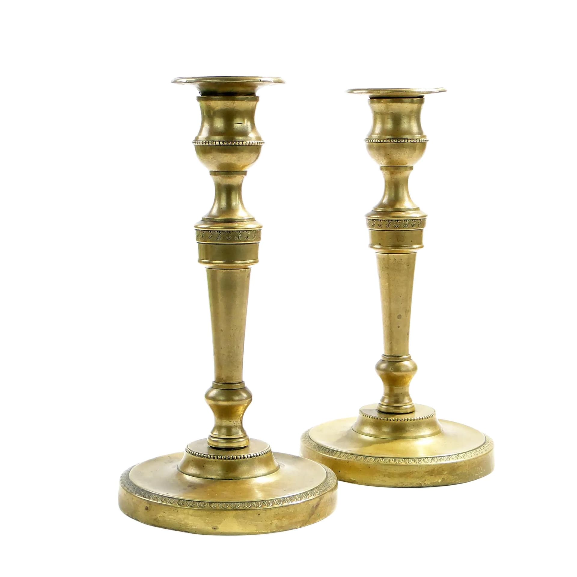 Pair of candlesticks, golden bronze, France, 19th c.