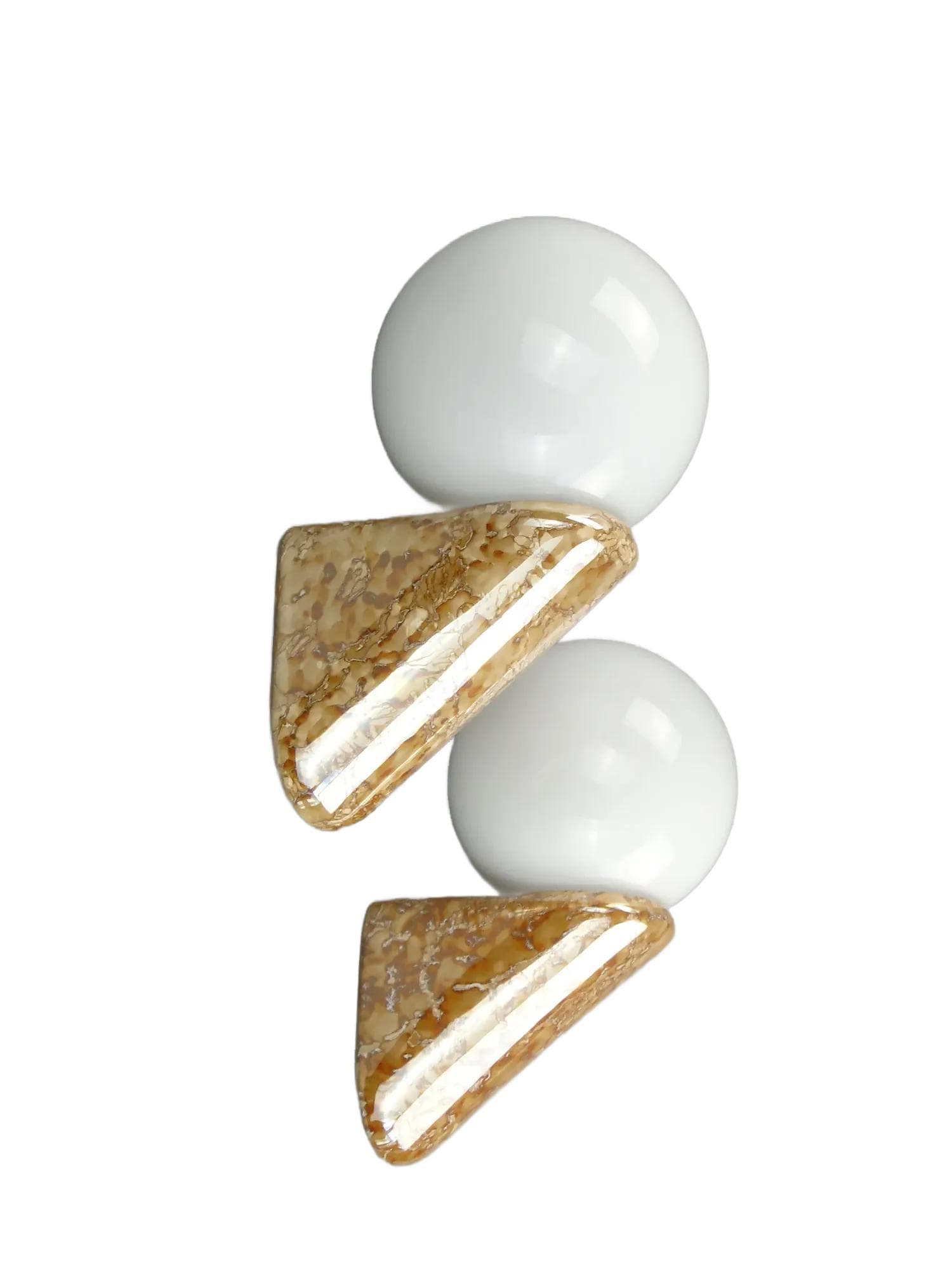 Pair of wall sconces, beige ceramics, white glass, Poland, 1970s.