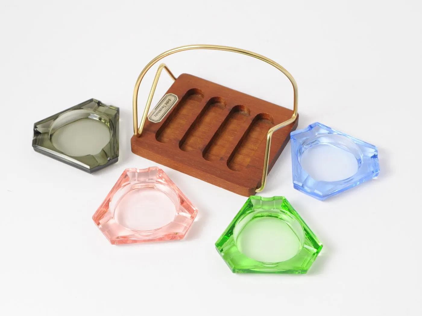 Komplet czterech popielniczek, multikolor, szkło, Niemcy, lata 60. - 160434