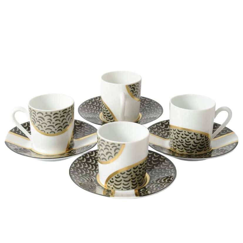 Komplet czterech filiżanek do kawy, multikolor, porcelana, proj. D. Roman, Limoges, Francja, lata 80.