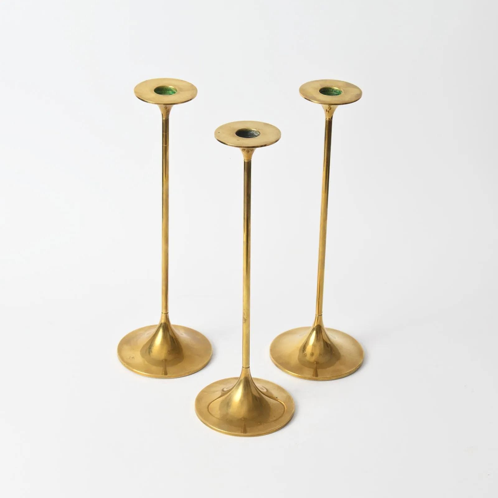 Komplet świeczników Hi-Fi, mosiądz złoty, proj. M. Bruel, Torben Orskov, Dania, lata 70. - 160358