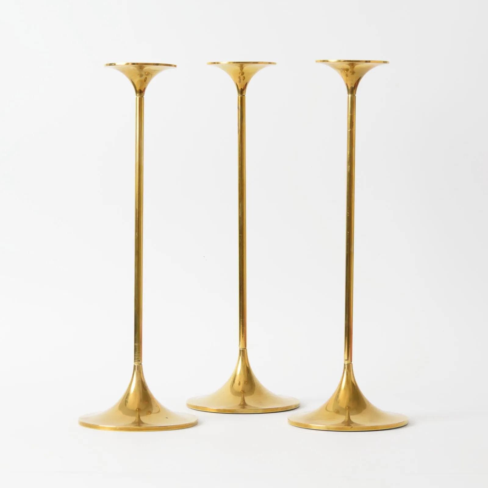 Komplet świeczników Hi-Fi, mosiądz złoty, proj. M. Bruel, Torben Orskov, Dania, lata 70. - 160359