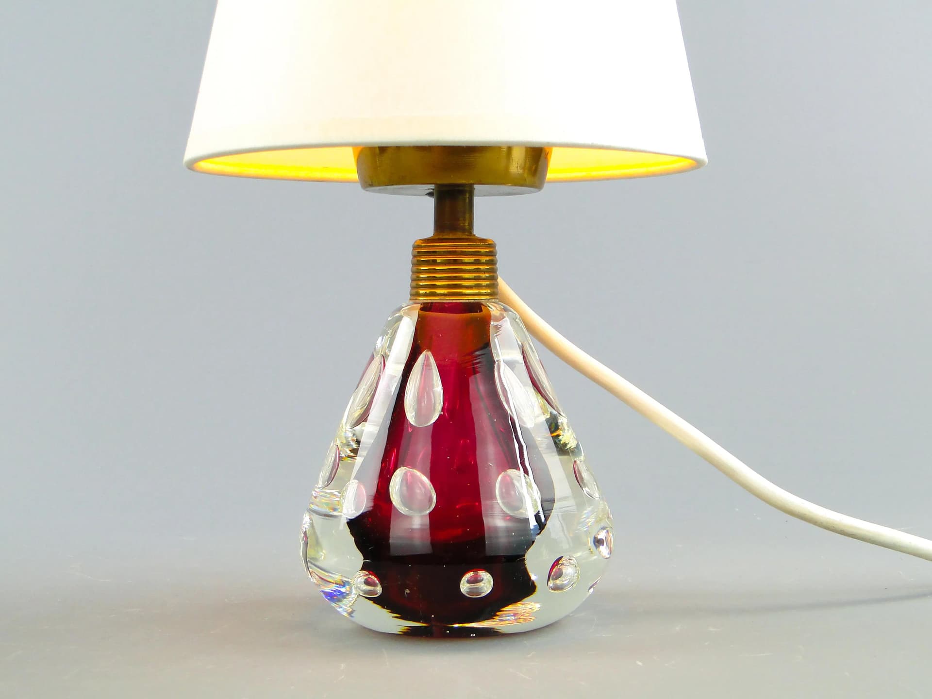 Table Lamp, red glass, Val St Lambert, Belgium, 1960s - 160725