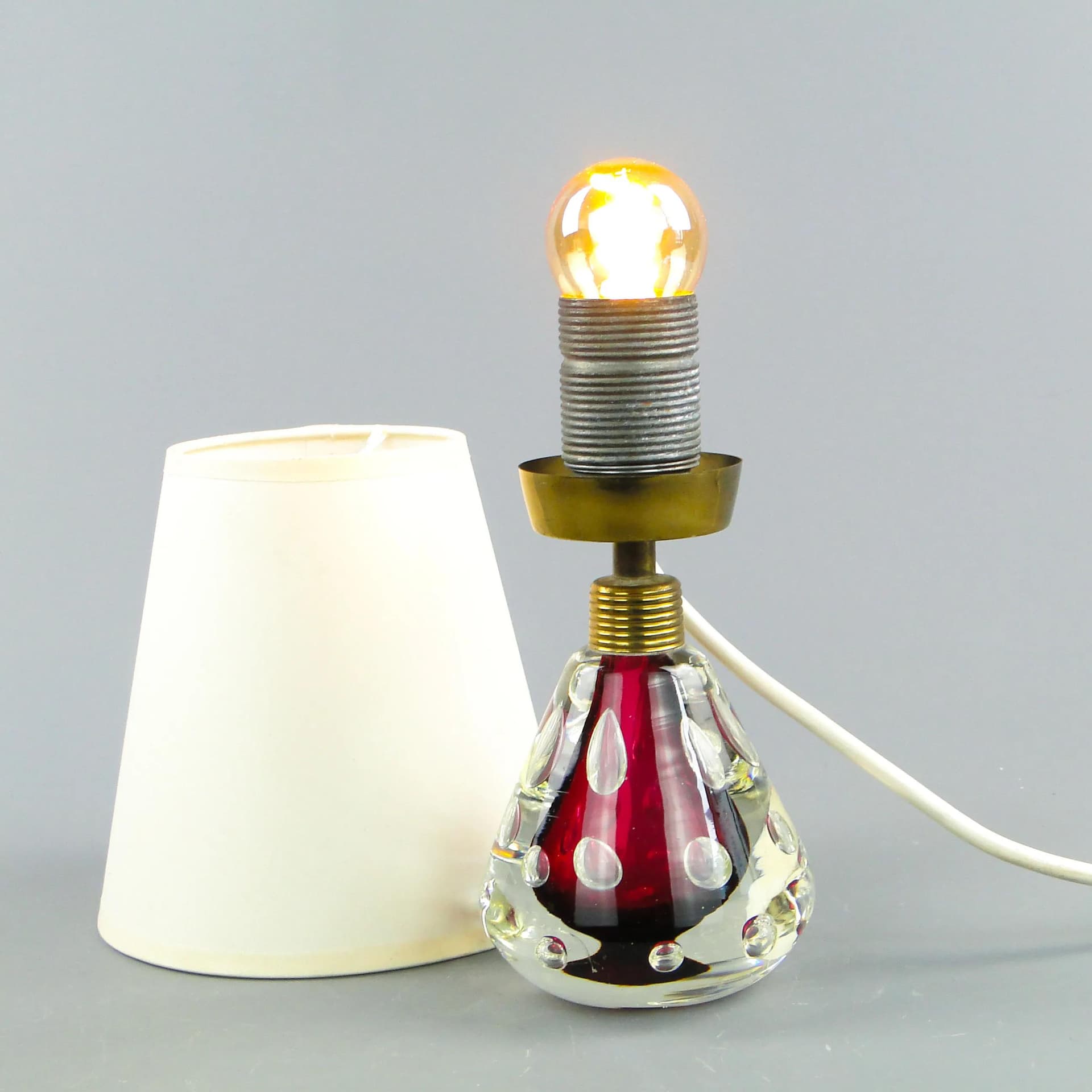 Table Lamp, red glass, Val St Lambert, Belgium, 1960s - 160723