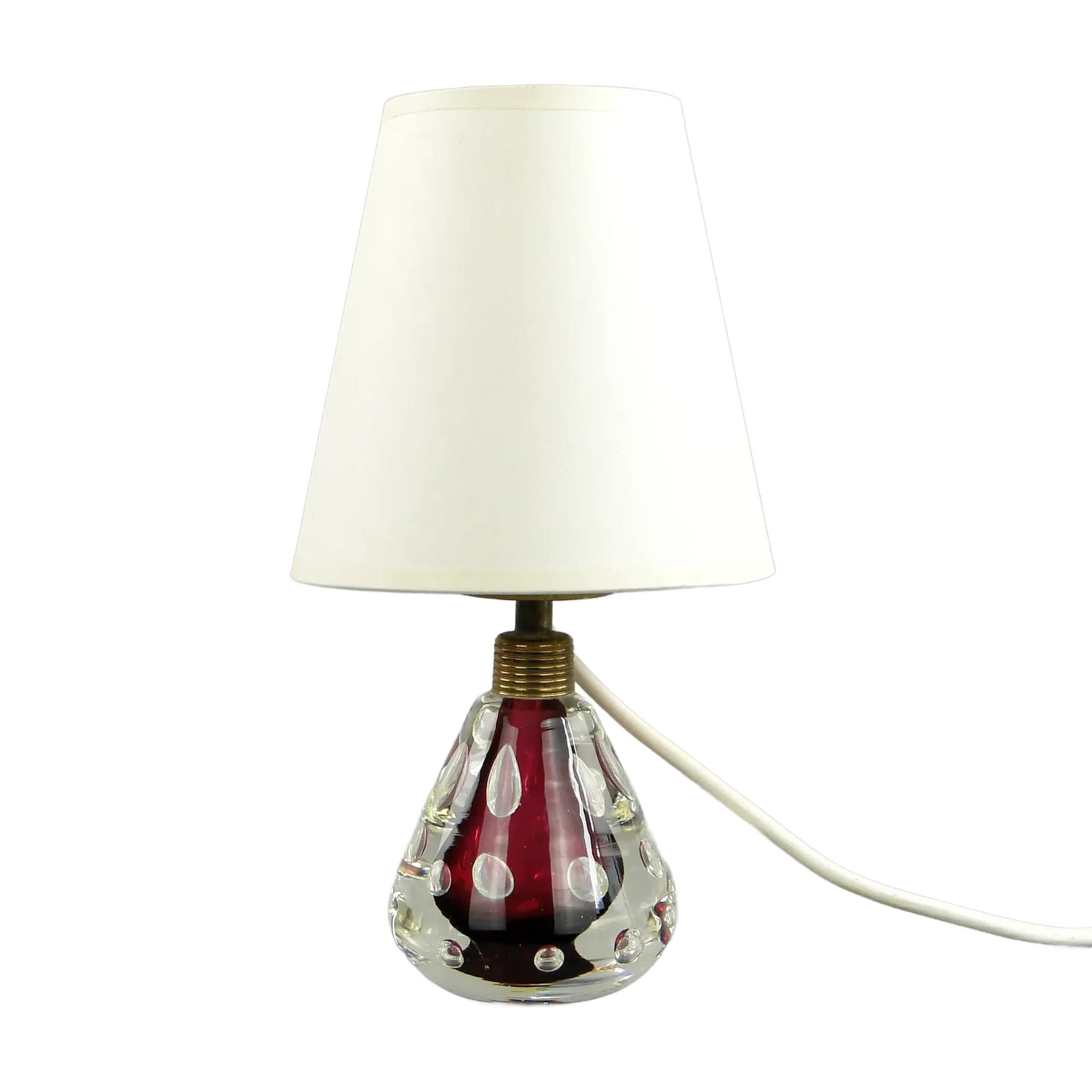 Table Lamp, red glass, Val St Lambert, Belgium, 1960s