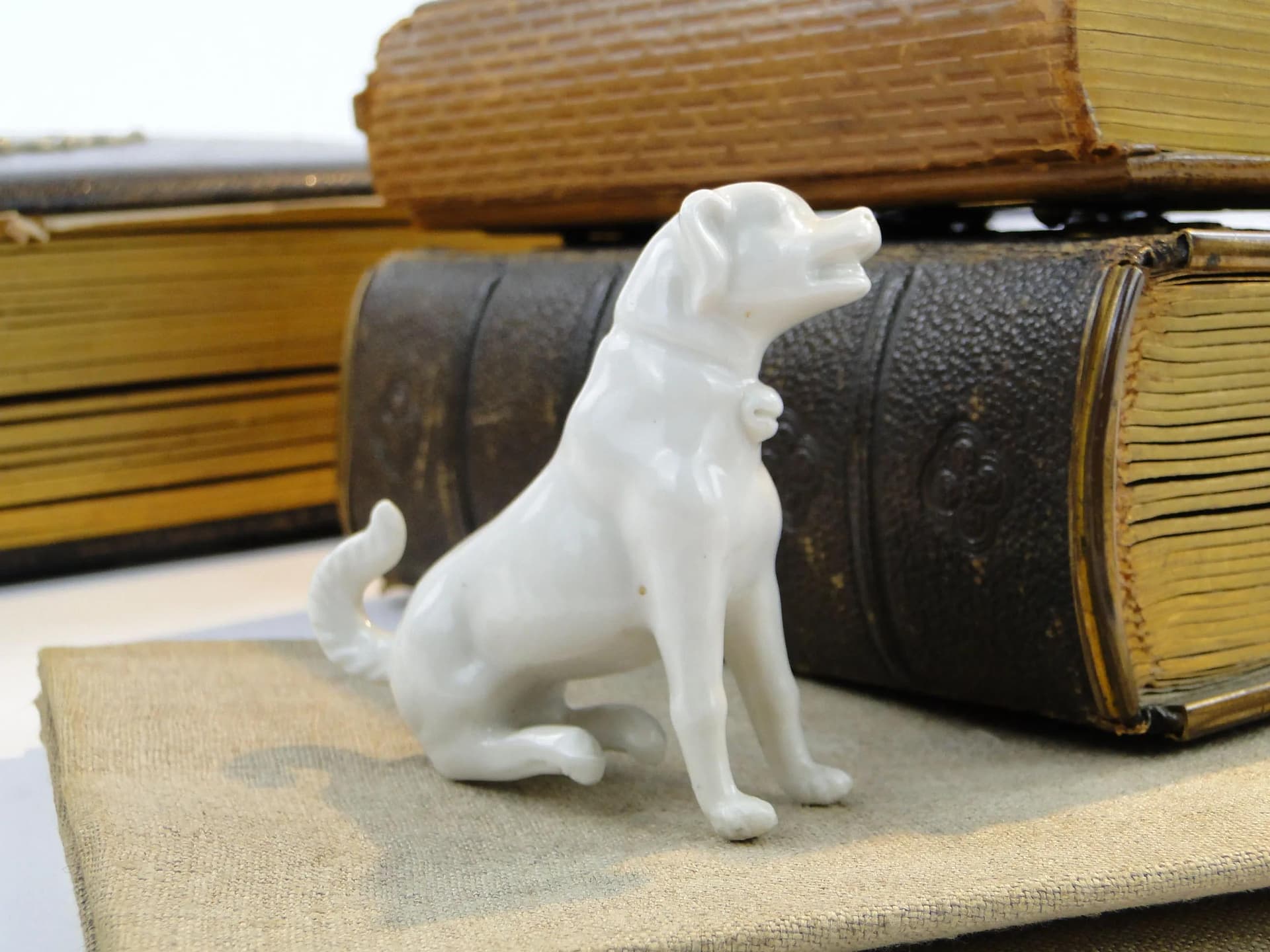 Dog Figurine Miniature, ivory white porcelain, England, early 20th c. - 10332