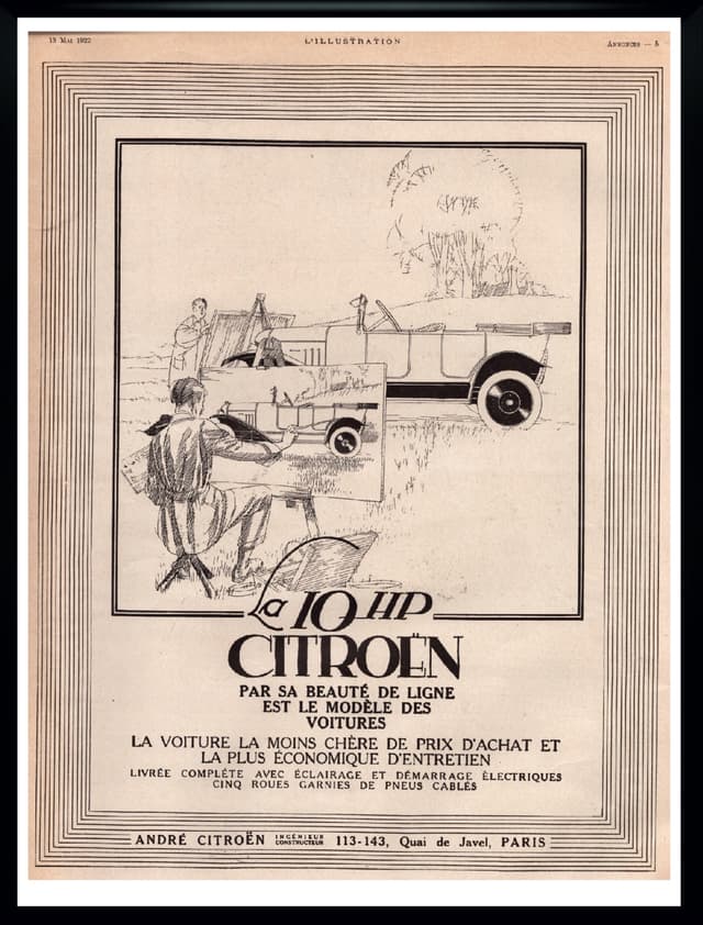 Reklama ścienna Citroën 30x40 cm, czarny, Francja, lata 20. - WYMIARY