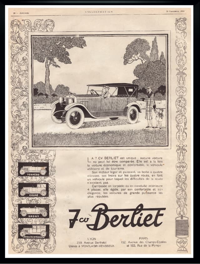 Poster Berliet, 30x40 cm, beige paper, France, 1920s. - DIMENSION