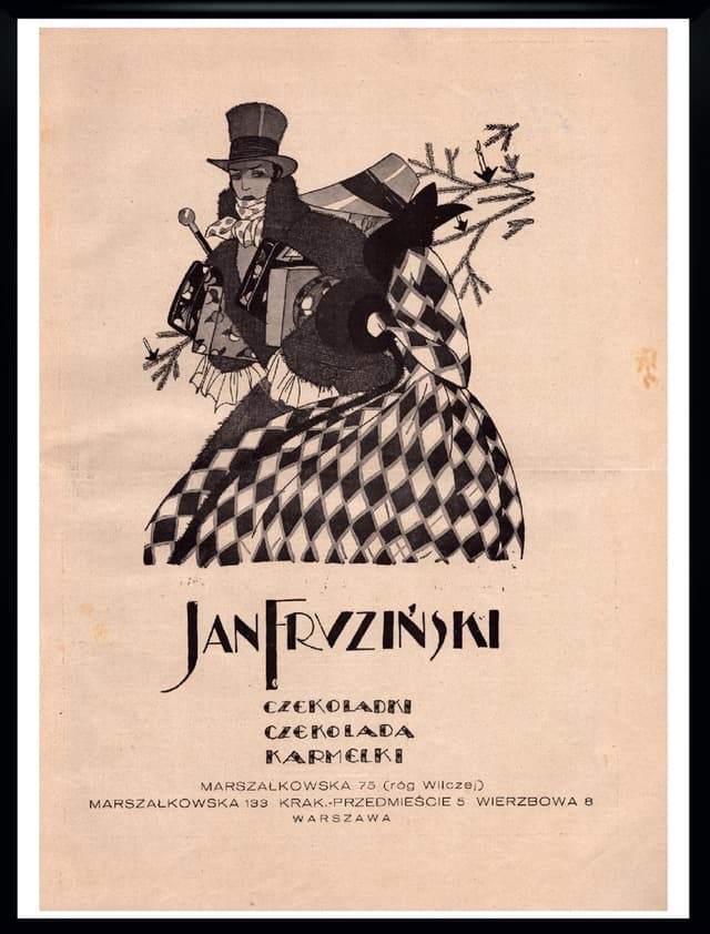 Advertising poster JAN FRUZIŃSKI, Art Deco, black paper, Poland, 1920s. - DIMENSION