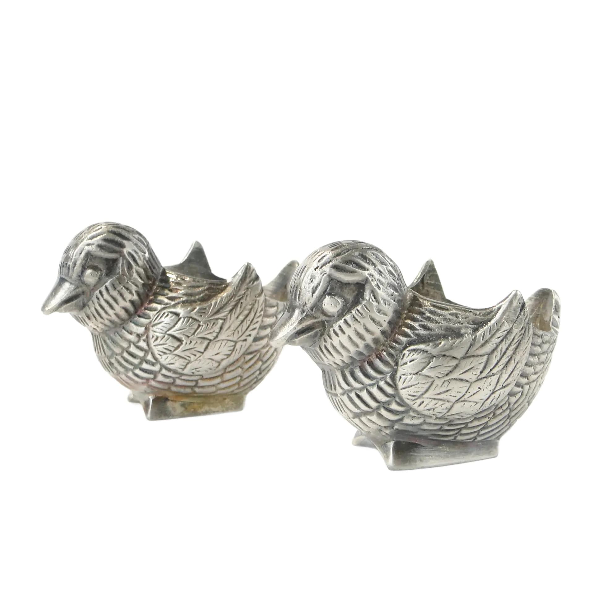Pair of egg holders, silver plate, Christofle, France, 1940s.