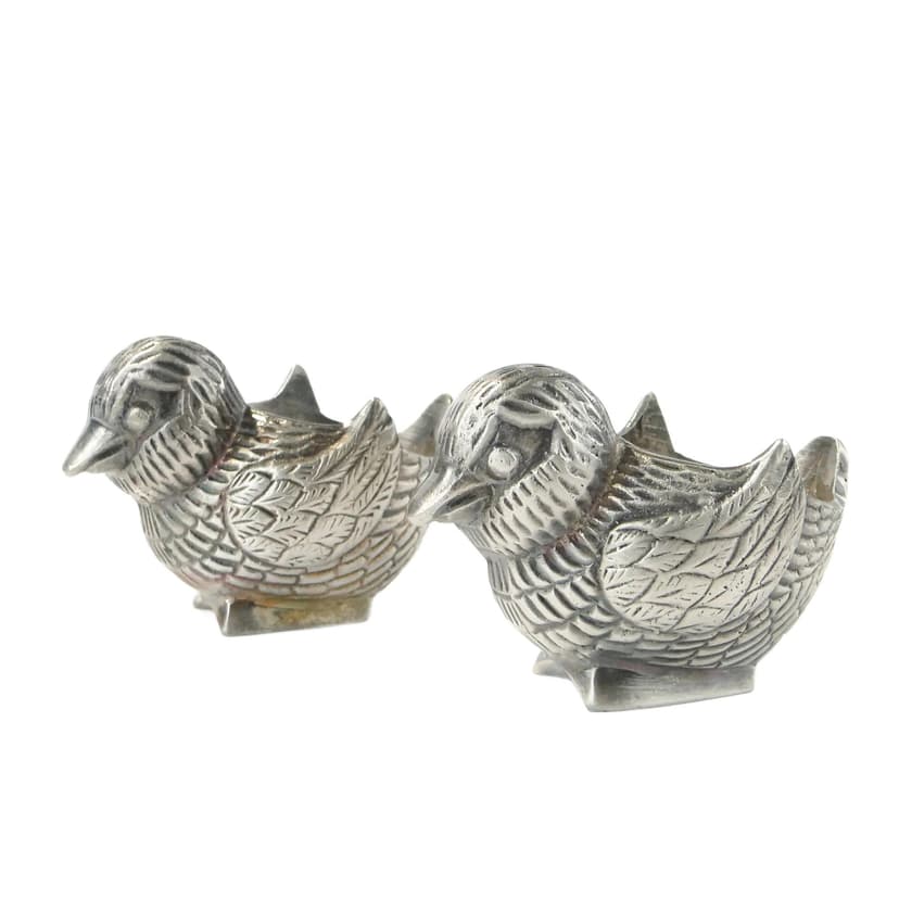 Pair of egg holders, silver plate, Christofle, France, 1940s.