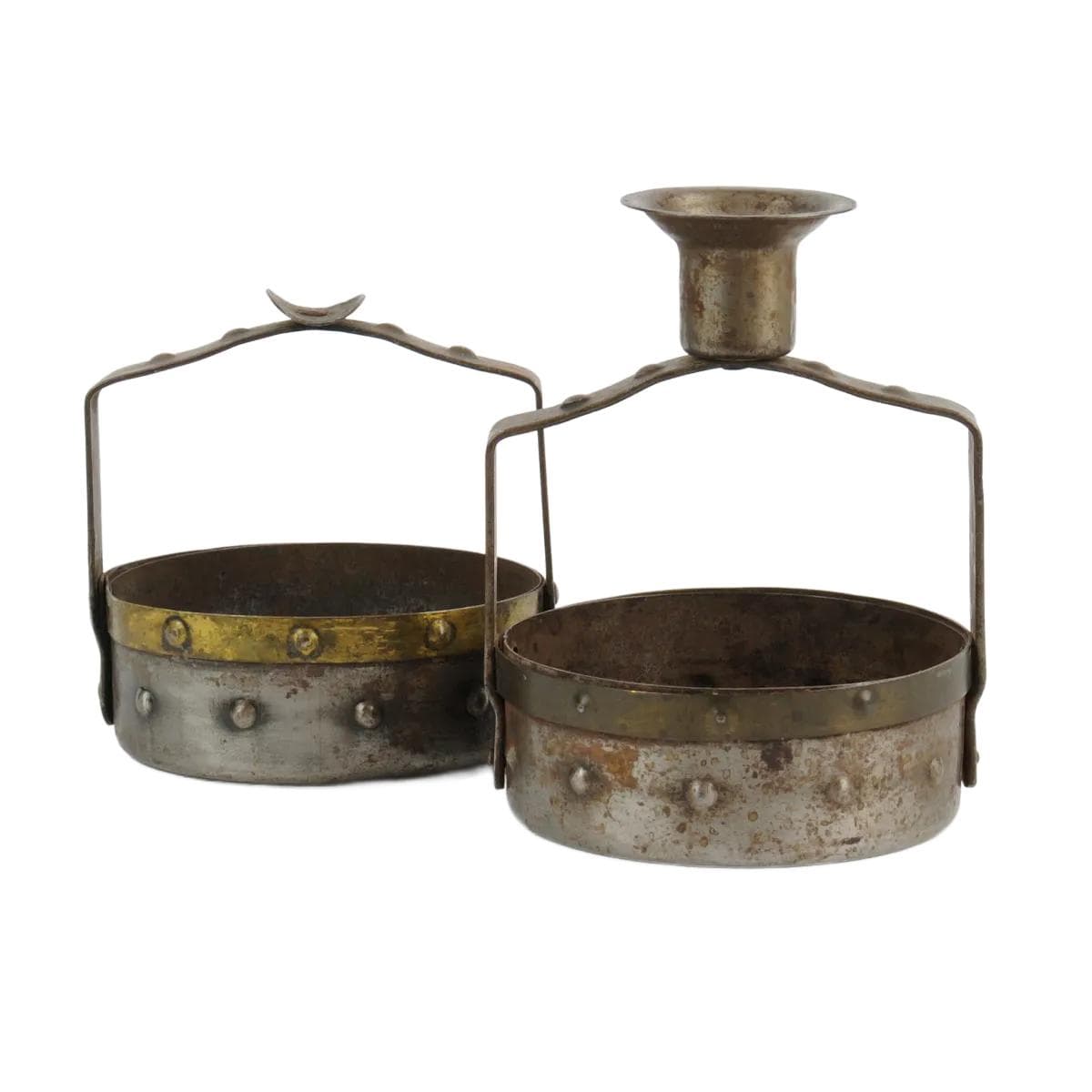 Świecznik i popielnica, stal szara, mosiądz złoty, proj. H. Berger, Goberg, Niemcy, początek XX w.