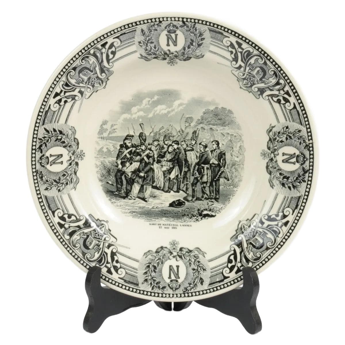 Komplet trzech talerzy napoleońskich, ivory white, fajans, Boch La Louvière, Belgia, lata 20.