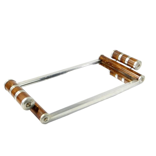 Taca Art Deco, chromowany metal, drewno brązowe, lustro, Czechosłowacja, lata 30. - WYMIARY