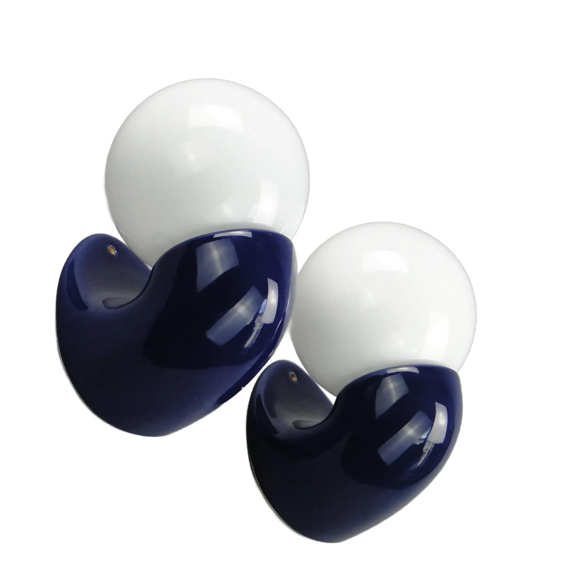 Pair of wall sconces, Space Age, navy blue, glazed ceramics glass, Poland, 1970s.