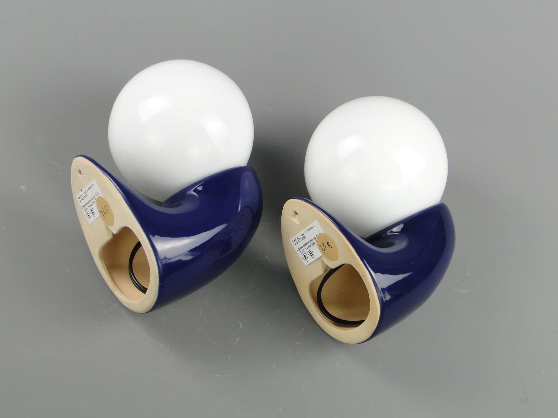 Pair of wall sconces, Space Age, navy blue, glazed ceramics glass, Poland, 1970s. - 163876