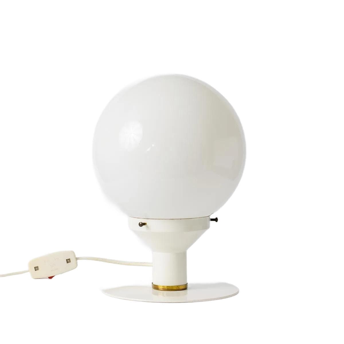 Table lamp, white, painted steel, milk glass, Computex, Poland, 1980s.