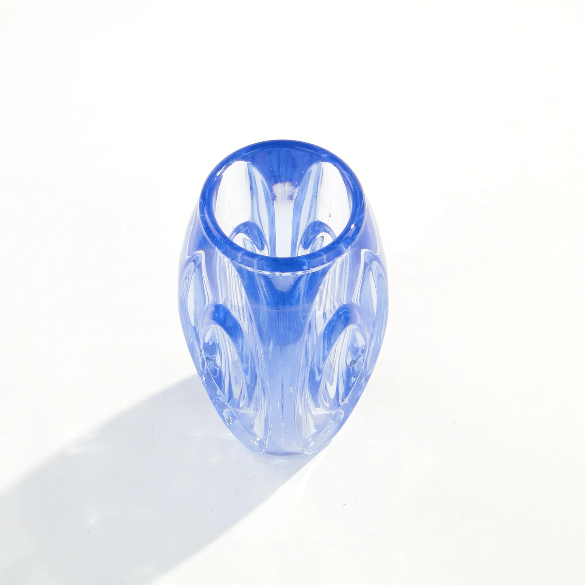 Optical Vase 914, blue transparent glass, by R. Schrötter, Czechoslovakia, 1950s - 163853