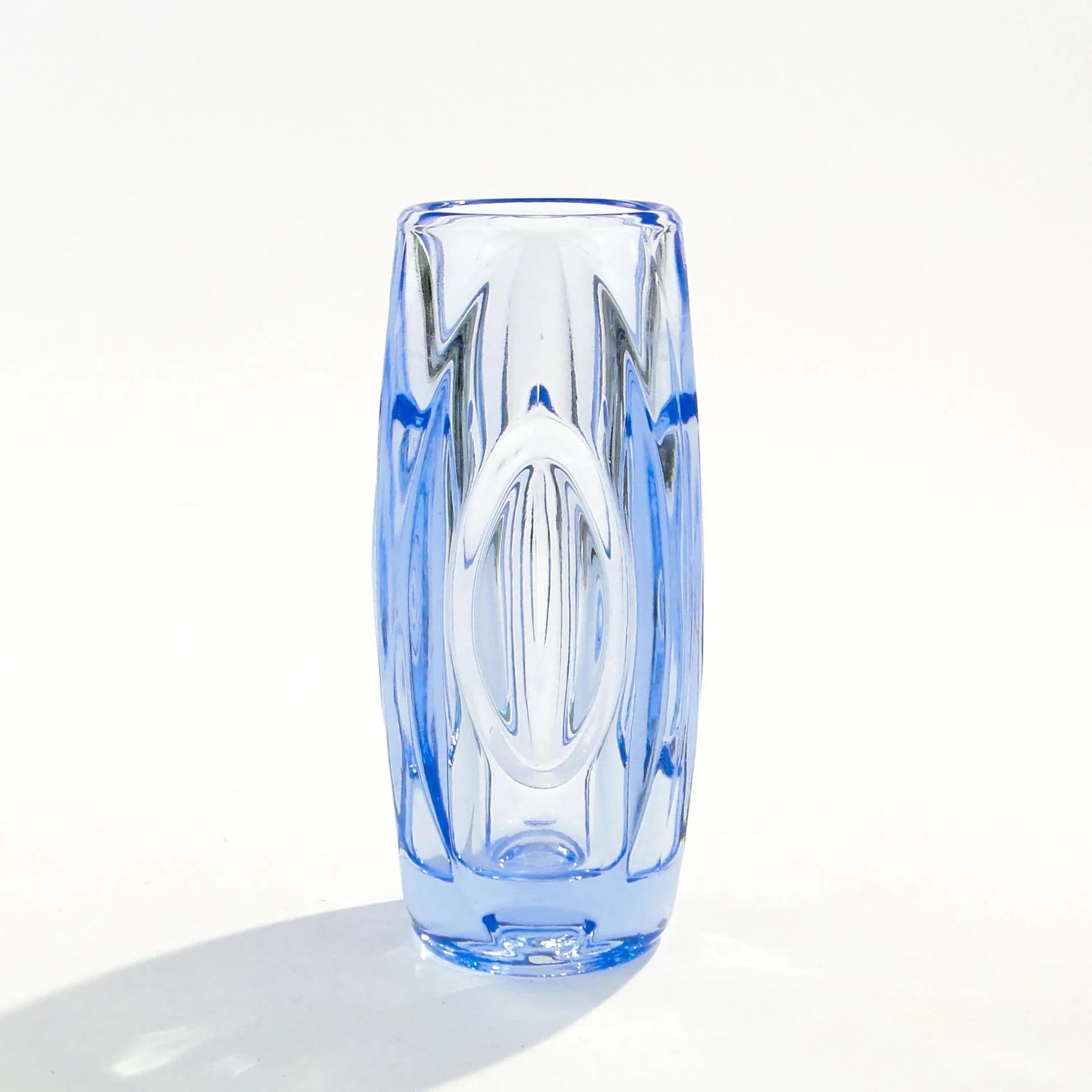 Optical Vase 914, blue transparent glass, by R. Schrötter, Czechoslovakia, 1950s - 163850