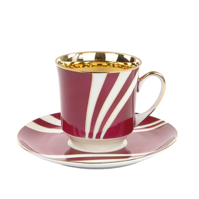 Cup and Saucer Krokus, red porcelain, by W. Potacki, Ćmielów, Poland, 1960s. - DIMENSION