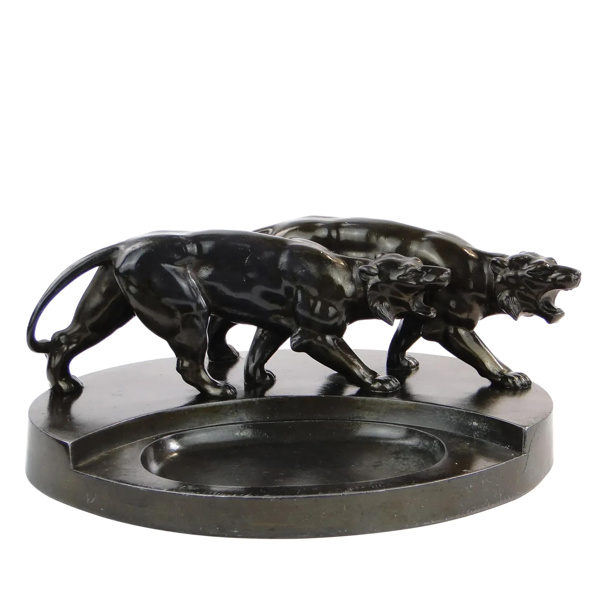 Taca na wizytówki art déco, brązowiony metal ciemnobrązowy, Polska, lata 20.