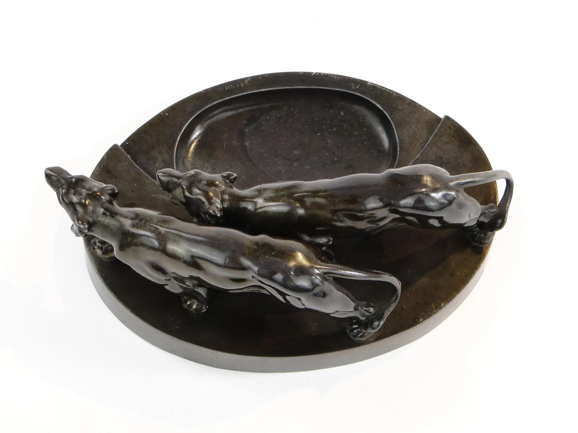 Taca na wizytówki art déco, brązowiony metal ciemnobrązowy, Polska, lata 20. - 10418