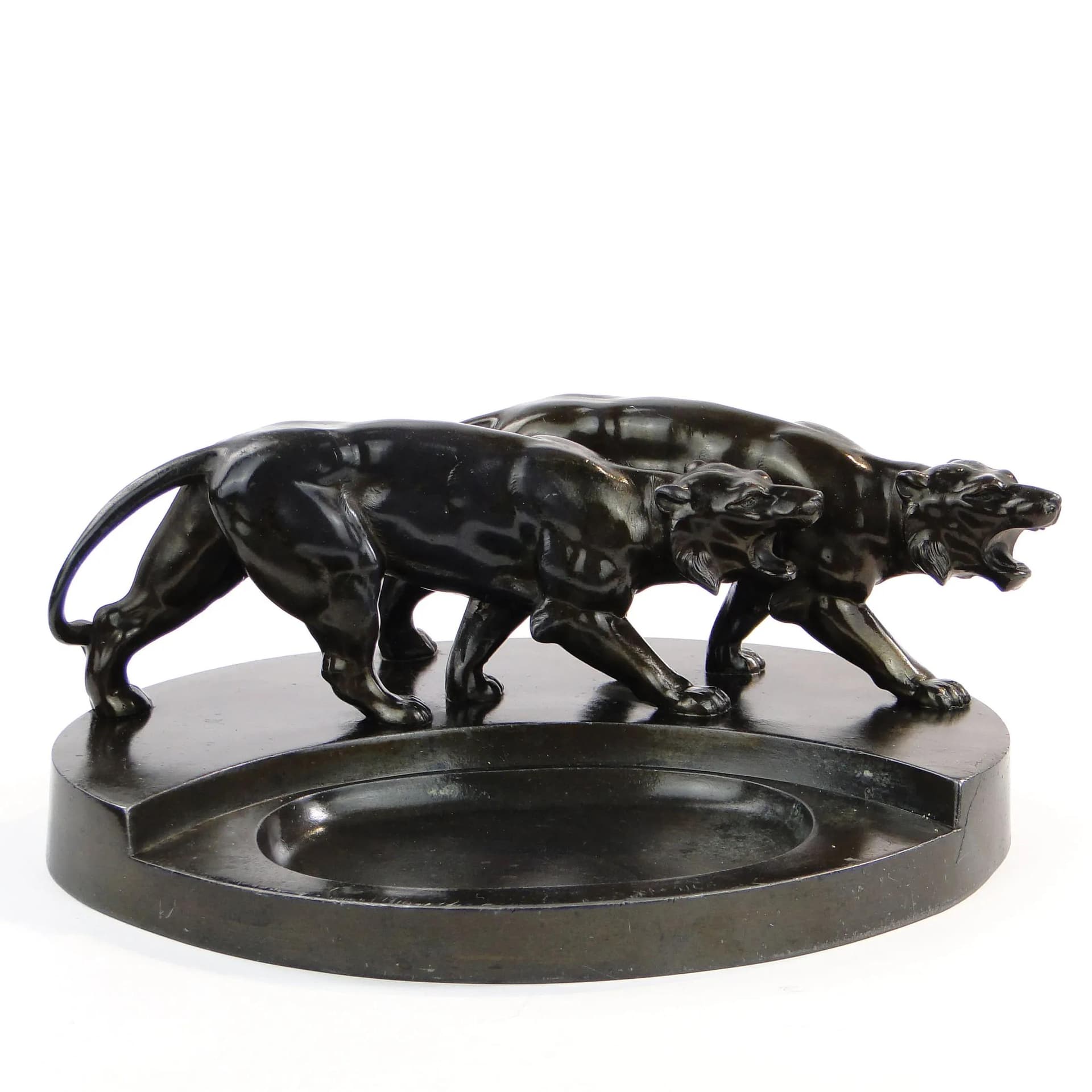 Taca na wizytówki art déco, brązowiony metal ciemnobrązowy, Polska, lata 20. - 10411