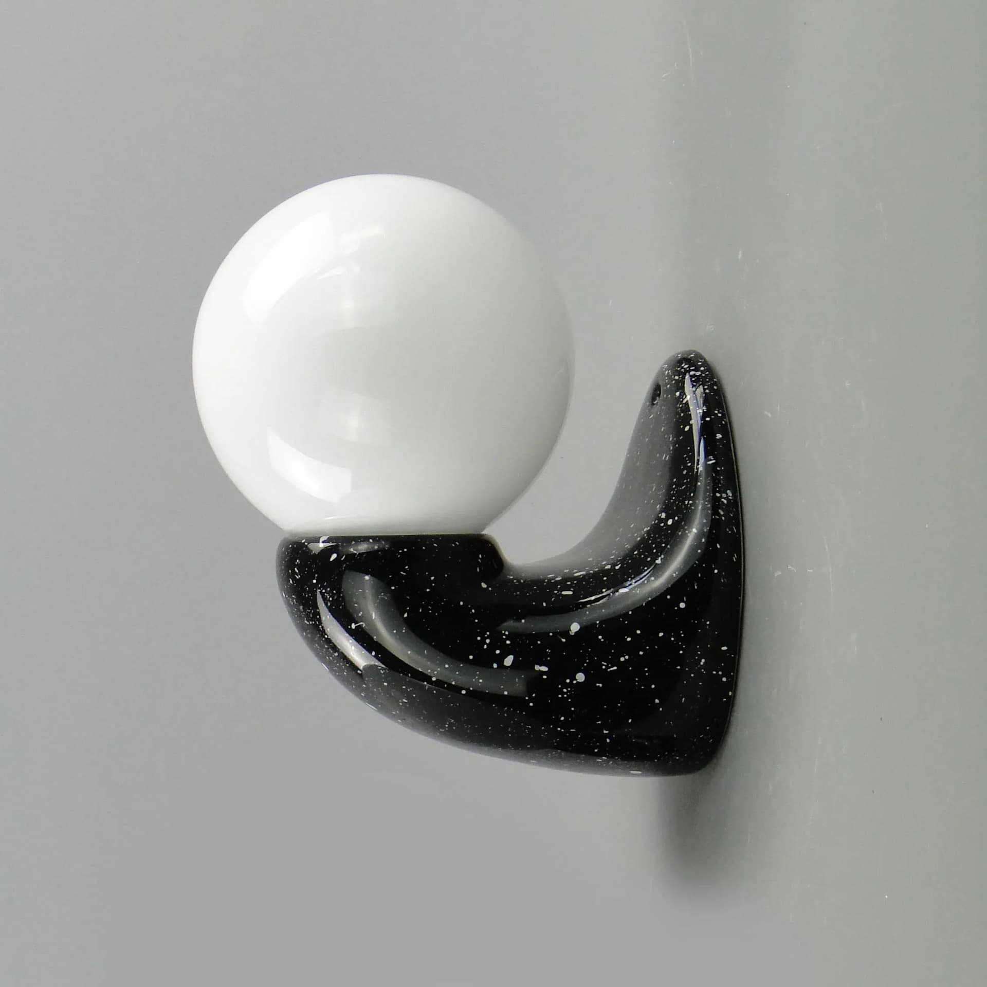 Modernist wall sconce, black ceramic, white glass, Poland, 1970s - 163775