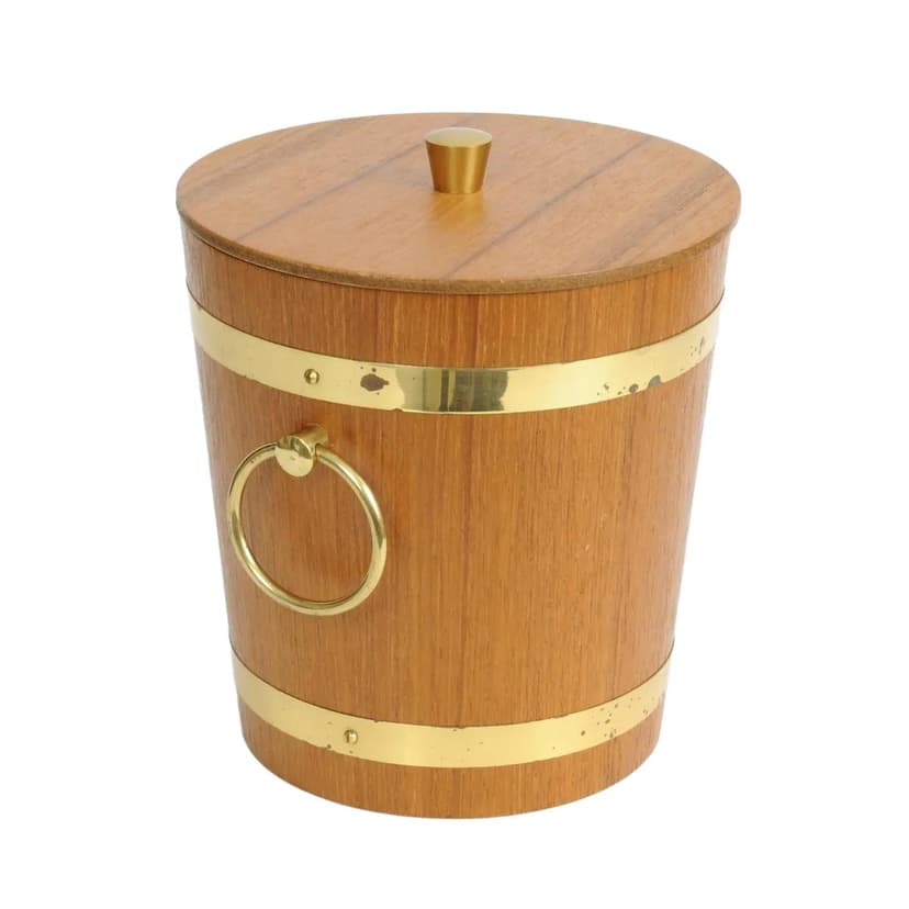 Kubełek do lodu, teak brązowy, mosiądz, aluminium, Europa Zachodnia, lata 70.