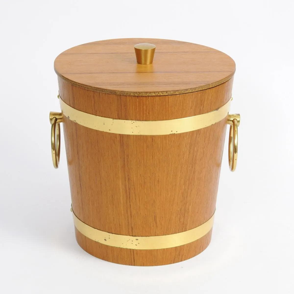Kubełek do lodu, teak brązowy, mosiądz, aluminium, Europa Zachodnia, lata 70. - 161876
