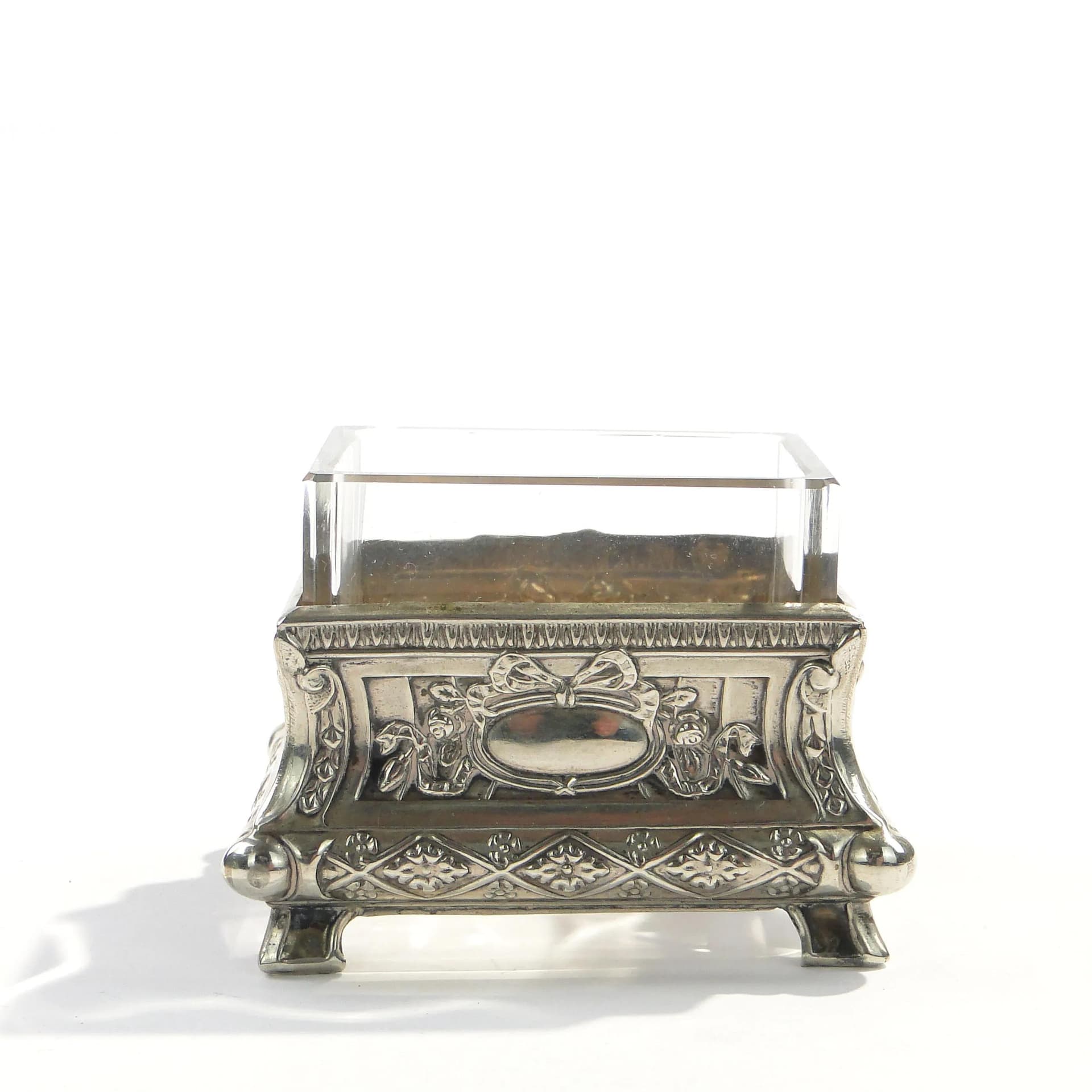 Żardiniera miniaturowa, mosiądz, kryształ transparentny, Francja, początek XX w. - 163748