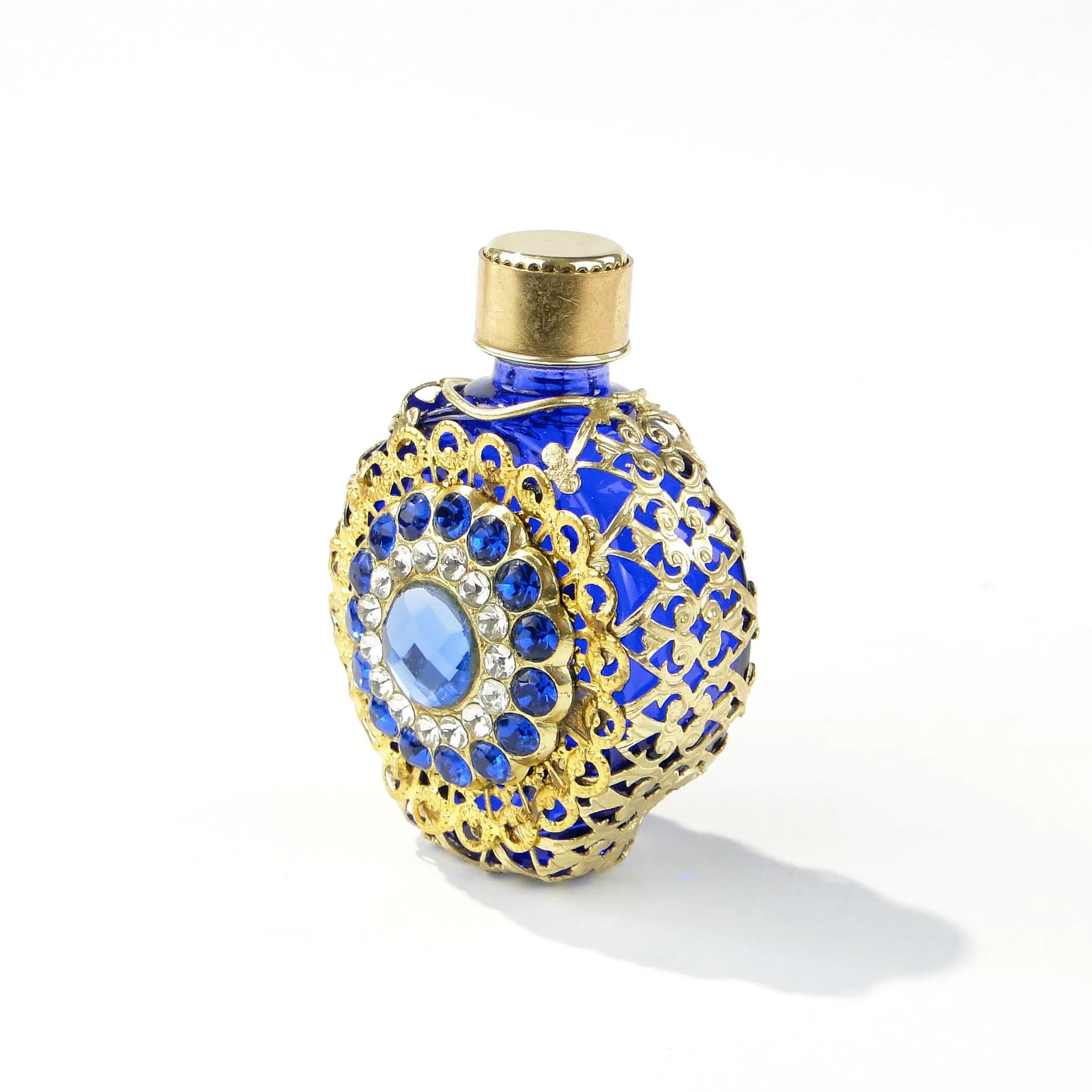 Flakon na perfumy barokowy, multikolor, szkło, Czechosłowacja, lata 50. - 163742