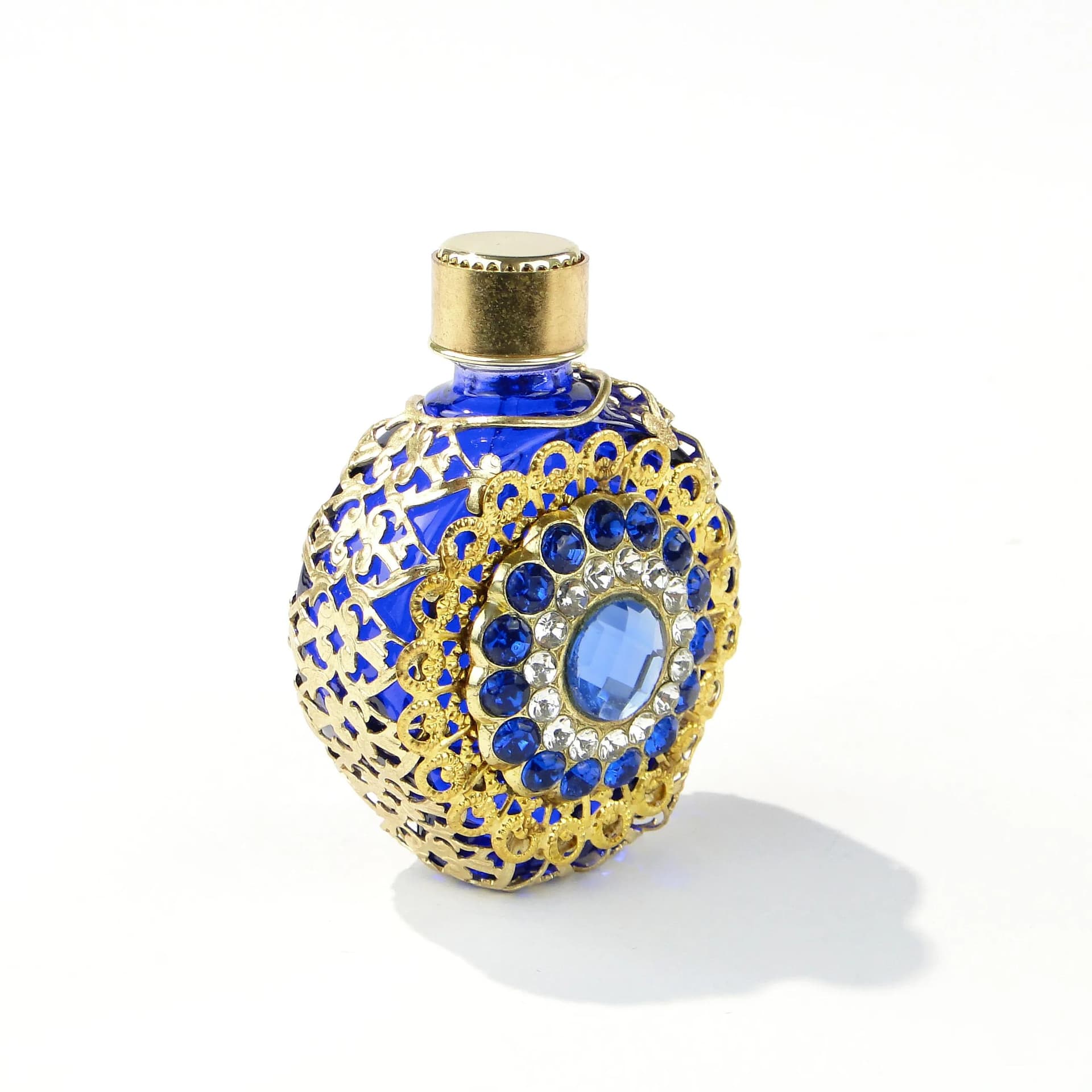 Flakon na perfumy barokowy, multikolor, szkło, Czechosłowacja, lata 50. - 163740