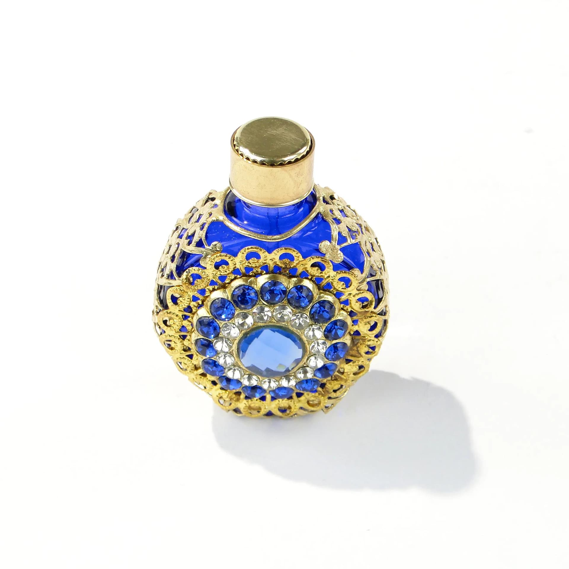 Flakon na perfumy barokowy, multikolor, szkło, Czechosłowacja, lata 50. - 163739