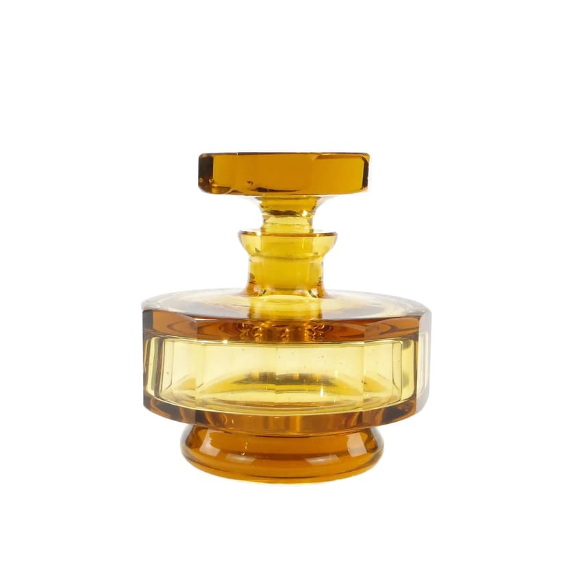 Karafka cylindryczna art deco, żółty kryształ, Moser, Czechy, lata 30.