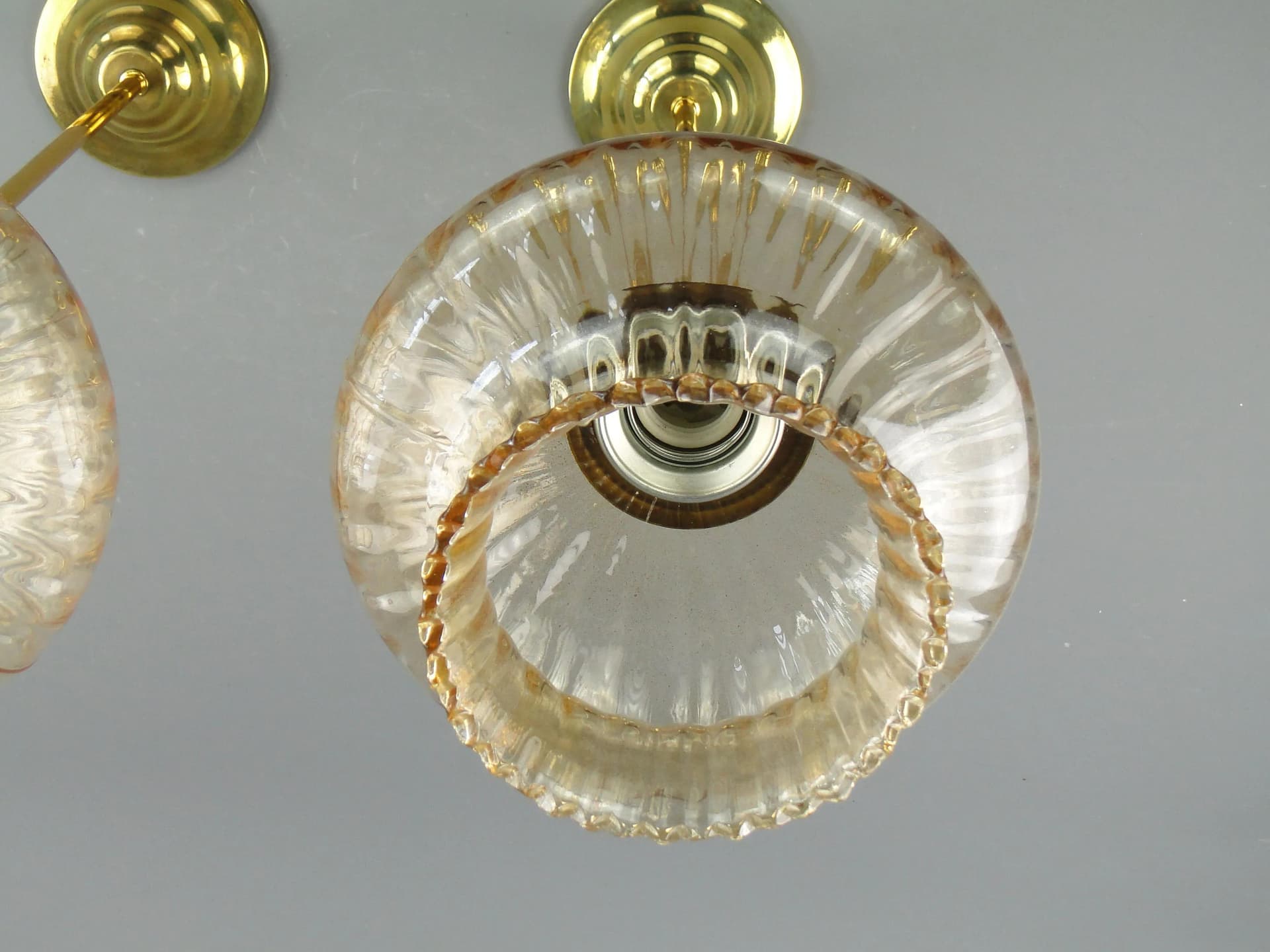 Pair of ceiling lamps, golden glass, Poland, 1960s - 163659