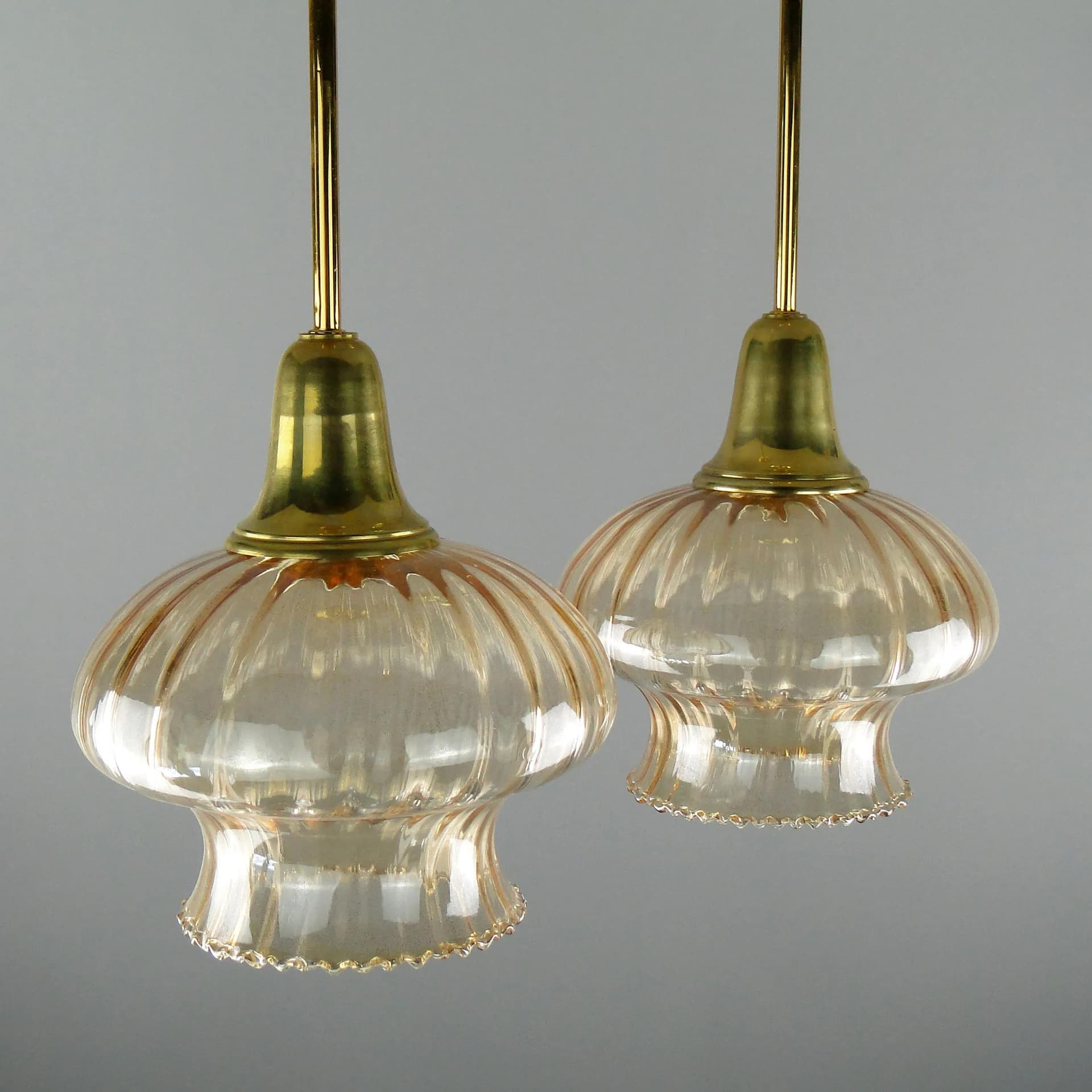 Pair of ceiling lamps, golden glass, Poland, 1960s - 163662