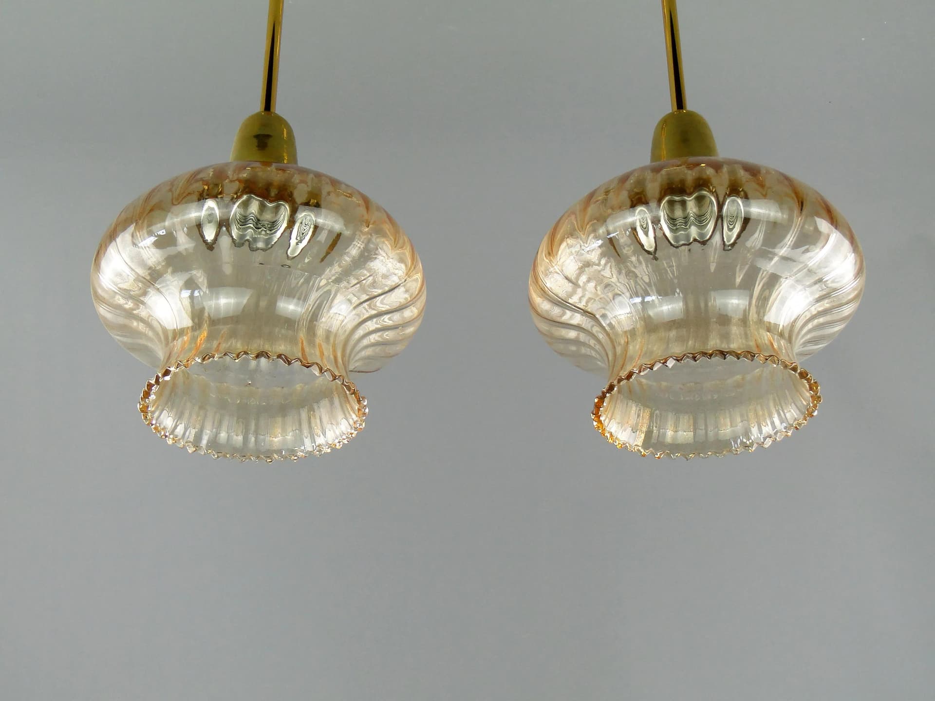 Pair of ceiling lamps, golden glass, Poland, 1960s - 163658