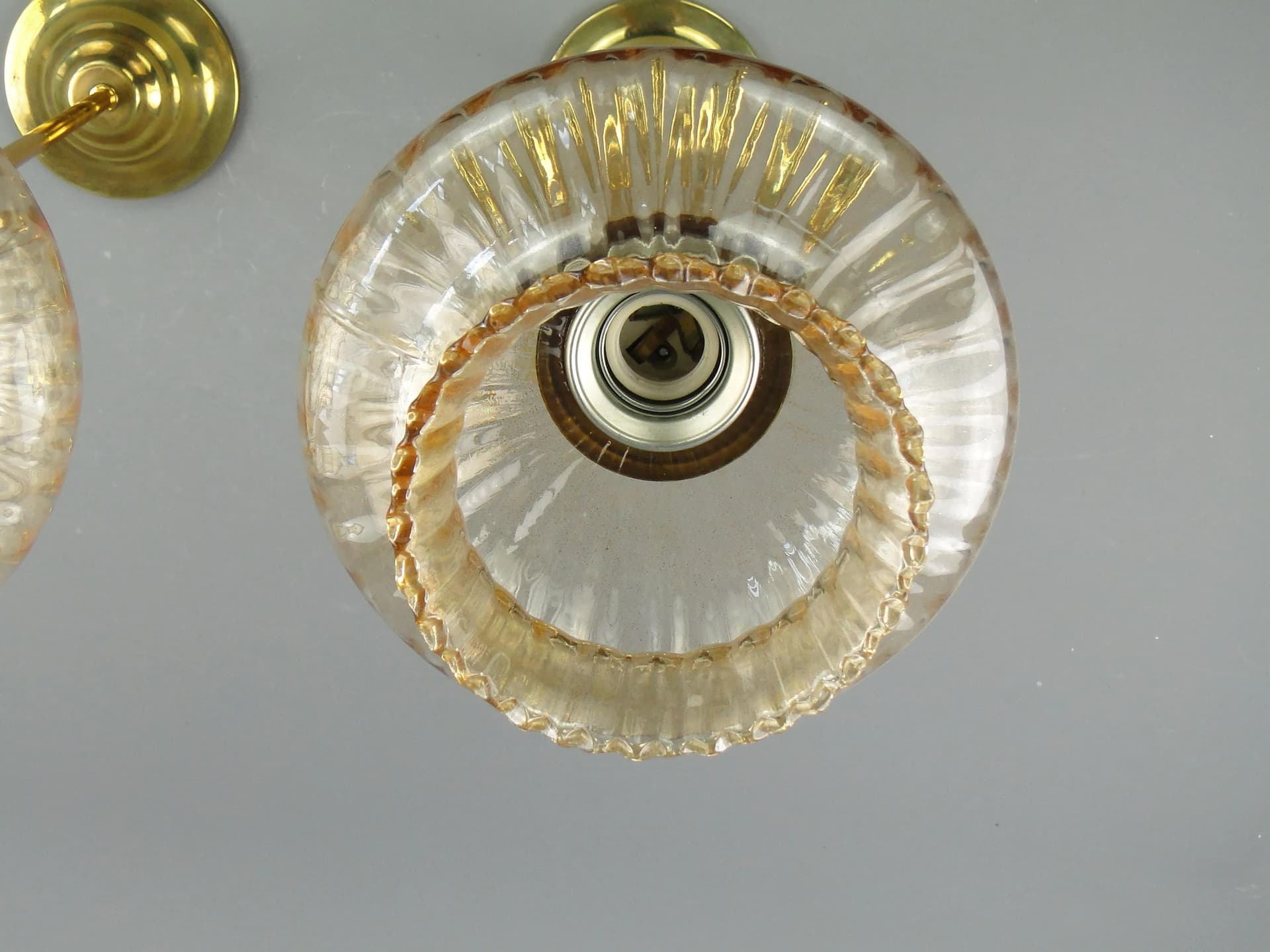 Pair of ceiling lamps, golden glass, Poland, 1960s - 163660